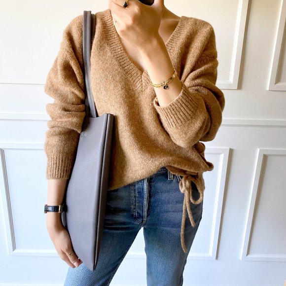 The Ava Genuine Minimal Leather Tote - Grey - Picture 7 of 14